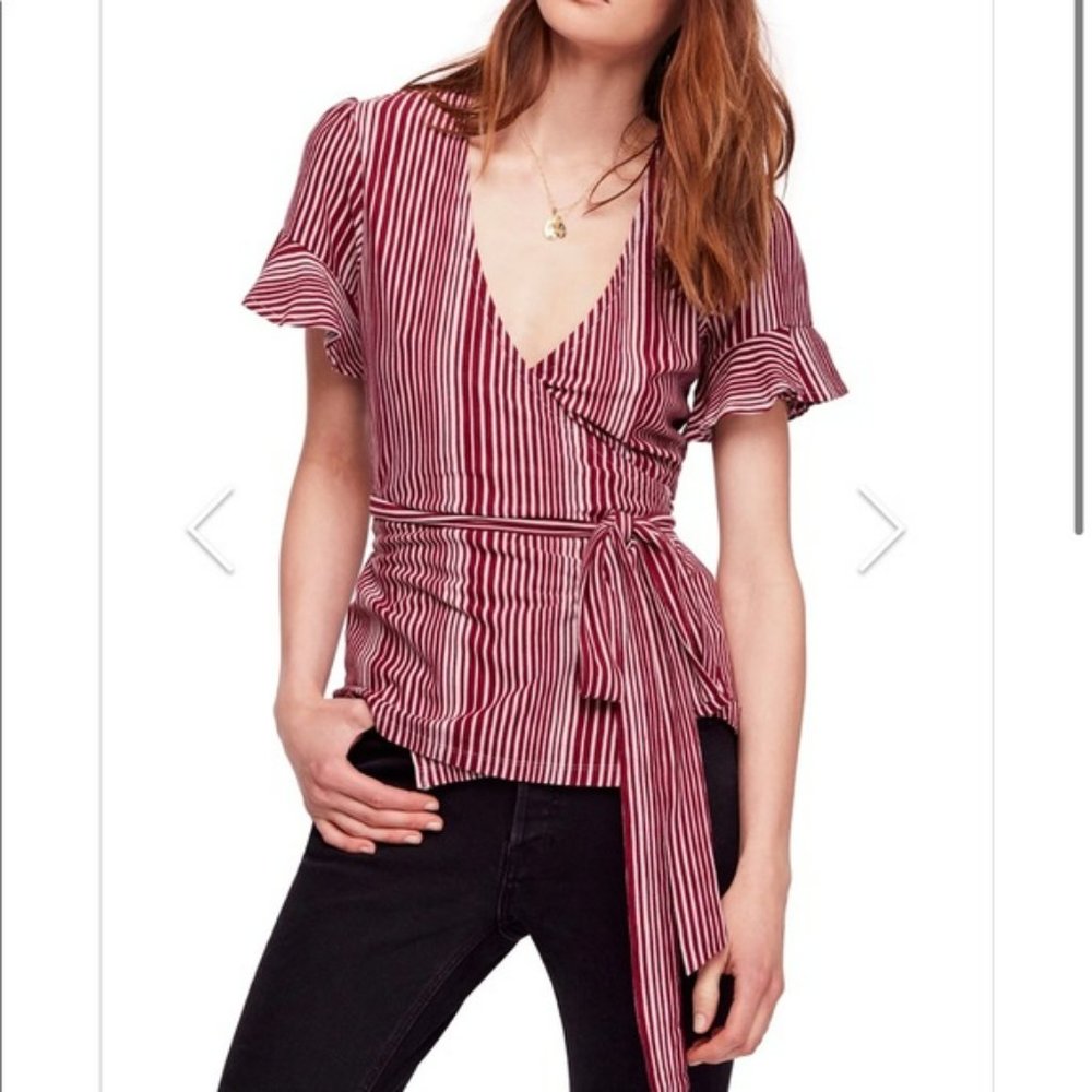 FREE PEOPLE Wrapped Around My Finger Striped Wrap Top